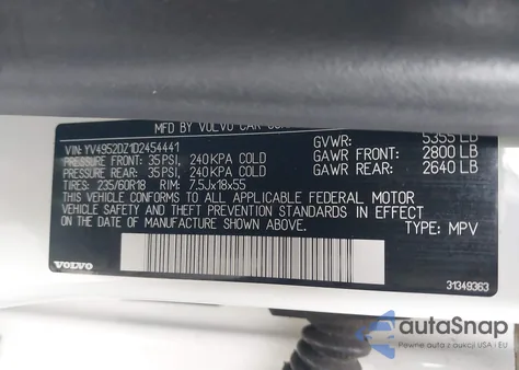 2013 Volvo Xc60 3.2 Premier z USA, uszkodzony, nr VIN YV4952DZ1D2454441